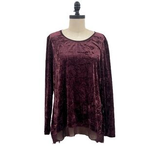 Simply, vera, long Scoop Neck burn out velvet sheer trim, burgundy SZ XL